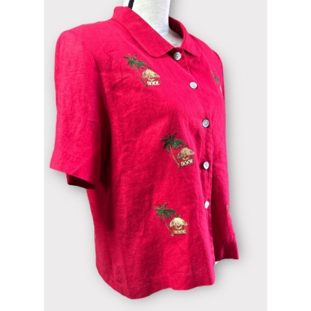 Vintage Ultra Dress NY Womens 2pc Size 14 Dress Embroidered Linen Blend Retro - Picture 7 of 16
